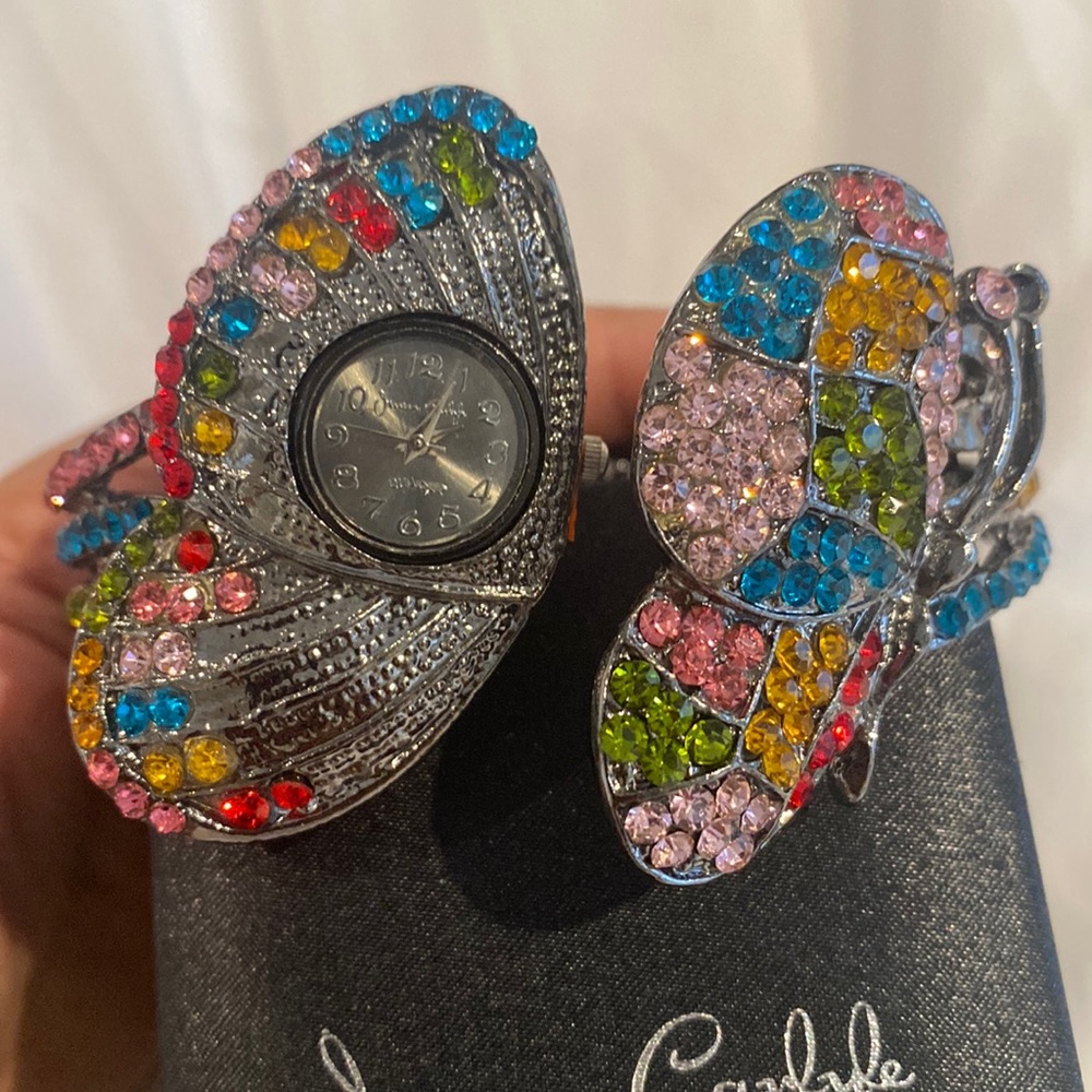 Multi color rhinestone butterfly bracelet watch